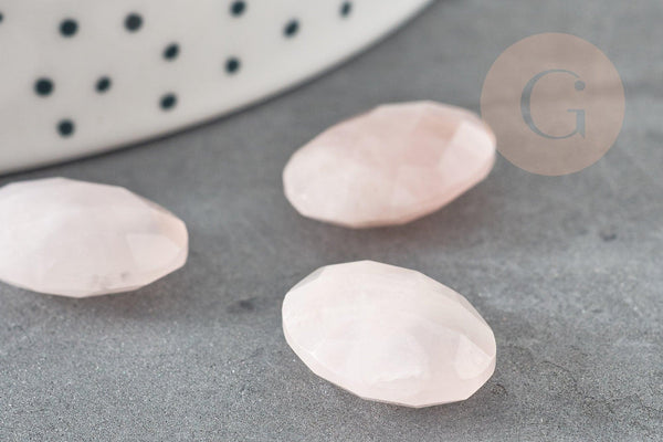 Cabochon ovale quartz rose naturel facetté 18x13mm, x1 (G4778)