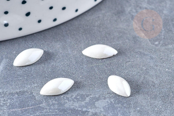 Cabochon ovale verre irisé blanc 6x12mm, x10 (G8706)