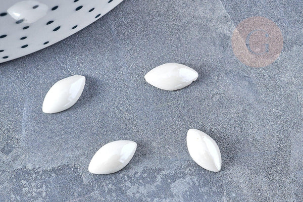 Cabochon ovale verre irisé blanc 6x12mm, x10 (G8706)