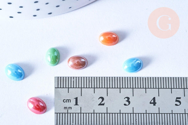 Cabochon ovale verre irisé multicolore 8x6mm, x10 (G8705)