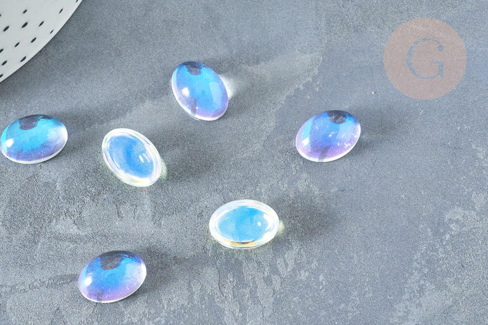 Cabochon ovale verre ovale clair AB 14mm, x1 (G8334)