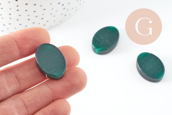 Cabochon ovale vert verre oeil de chat 28x18mm, x1 (G1026)