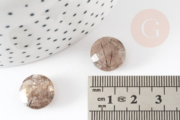 Cabochon quartz rutile à facettes, cabochon rond, Quartz rutile naturel,pierre naturelle, cabochon pierre, 14.5mm, x1 G2263