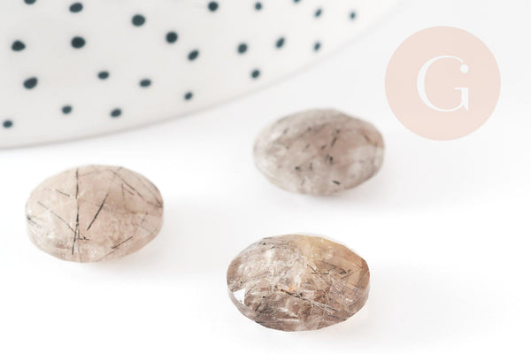 Cabochon quartz rutile à facettes, cabochon rond, Quartz rutile naturel,pierre naturelle, cabochon pierre, 14.5mm, x1 G2263