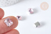 Cabochon rectangle cristal rose clair avec serti en laiton argenté 8x10mm, x5 (G8114)