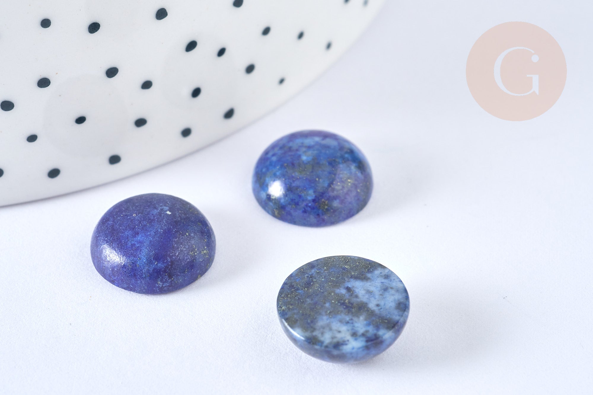 Cabochon rond Lapis Lazulis naturel 14mm, x1 (G7095)