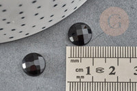 Cabochon rond agate naturelle noire facetté 10mm, x1 (G6692)