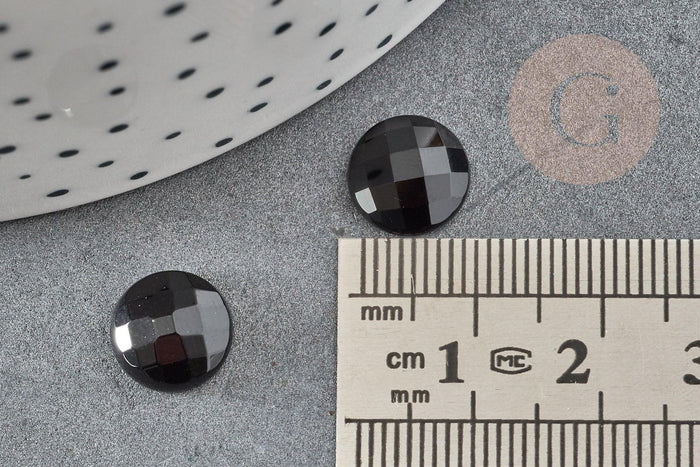 Cabochon rond agate naturelle noire facetté 10mm, x1 (G6692)