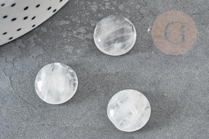 Cabochon rond cristal de roche naturel 14mm, x1 (G5054)