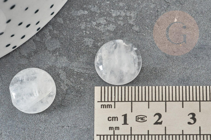 Cabochon rond cristal de roche naturel 14mm, x1 (G5054)