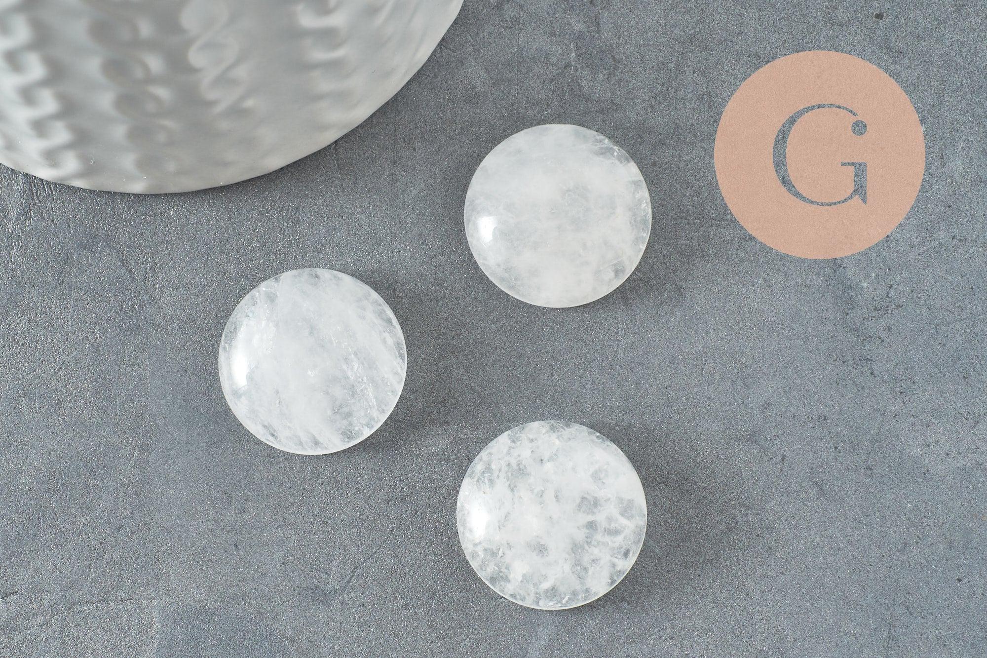 Cabochon rond cristal de roche naturel 20mm, x1 (G9616)