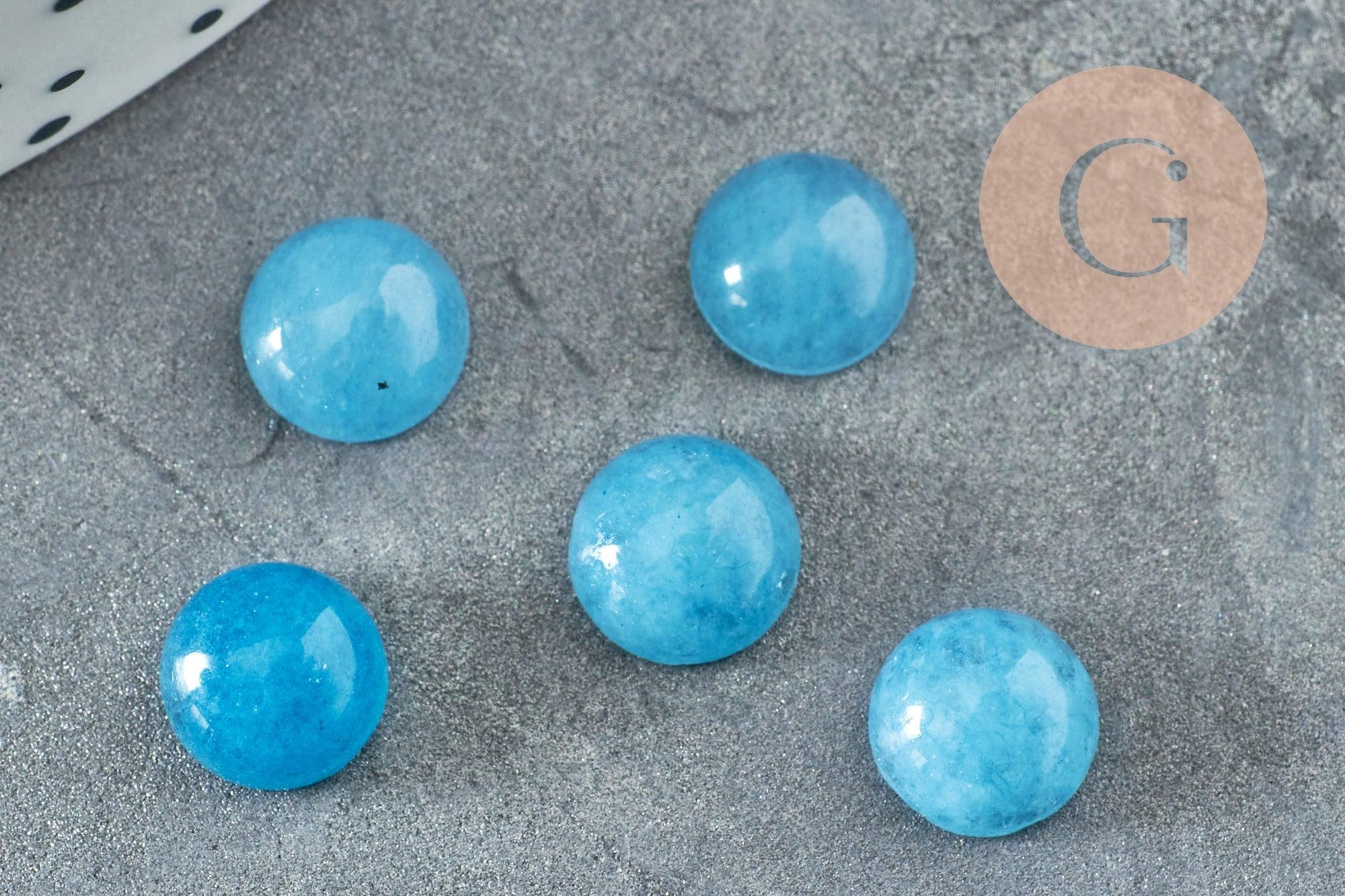 Cabochon rond jade naturel aigue-marine 8mm, x1 (G0947)