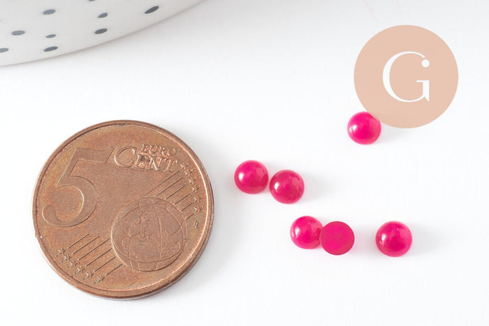 Cabochon rond jade naturel rose fuchsia 4mm, x1 (G9952)