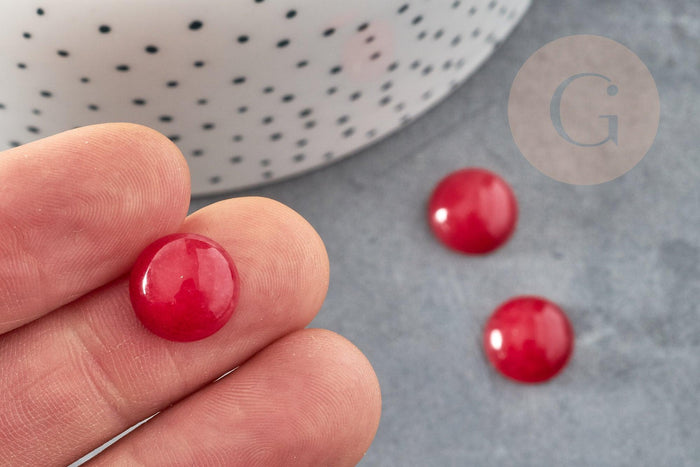 Cabochon rond jade naturel rouge 12mm, x1 (G0266)