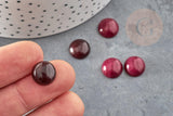 Cabochon rond jade naturel rouge bordeau 12mm, x1 (G0268)