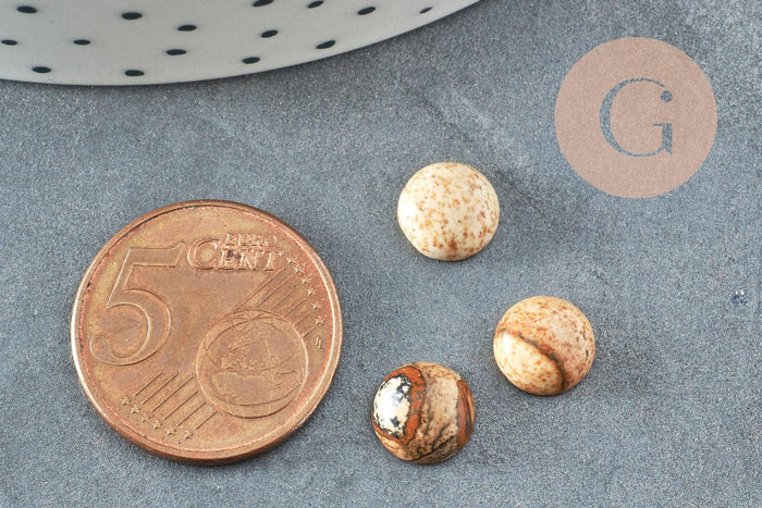 Cabochon rond jaspe paysage naturel 8mm, x1 (G0442)