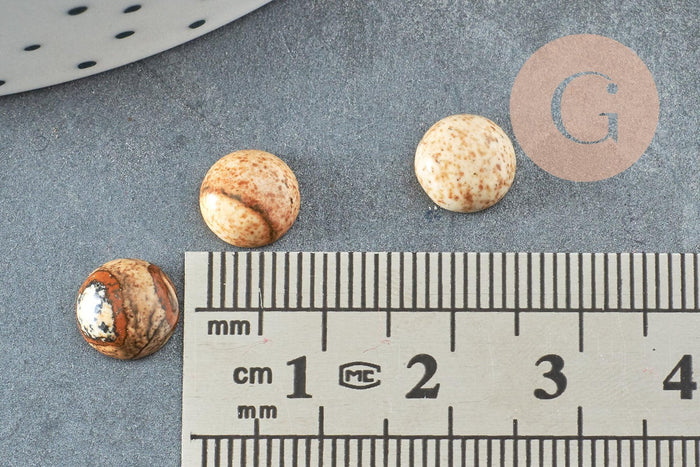 Cabochon rond jaspe paysage naturel 8mm, x1 (G0442)