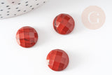 Cabochon rond jaspe rouge naturel à facettes 14.5mm, x1 (G1857)