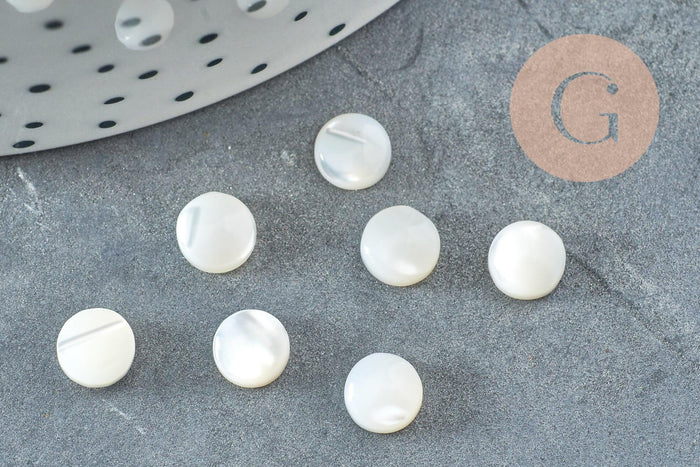 Cabochon rond nacre blanche naturelle 6-6.5mm, x1 (G2715)
