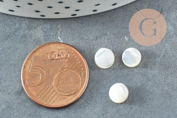 Cabochon rond nacre blanche naturelle 6-6.5mm, x1 (G2715)