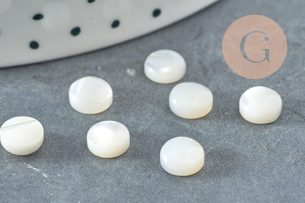 Cabochon rond nacre blanche naturelle 6-6.5mm, x1 (G2715)