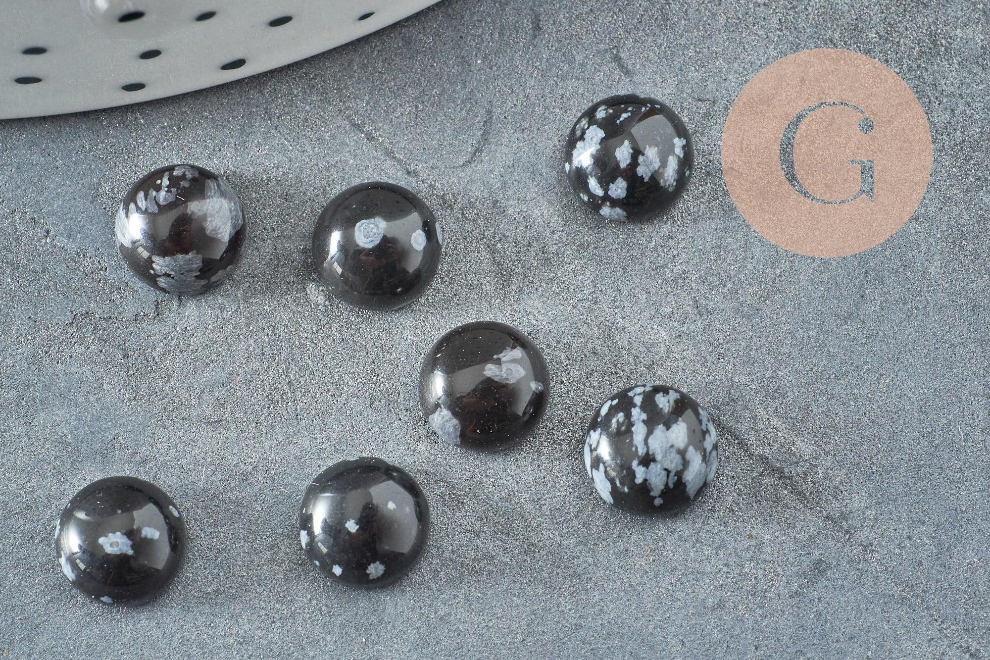 Cabochon rond obsidienne neige naturelle 8mm, x1 G8670