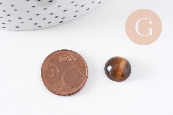 Cabochon rond œil de tigre naturel marron 12mm, x1 (G10067)