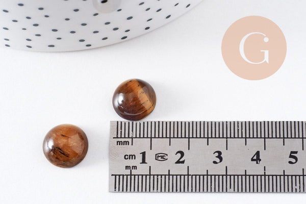 Cabochon rond œil de tigre naturel marron 12mm, x1 (G10067)