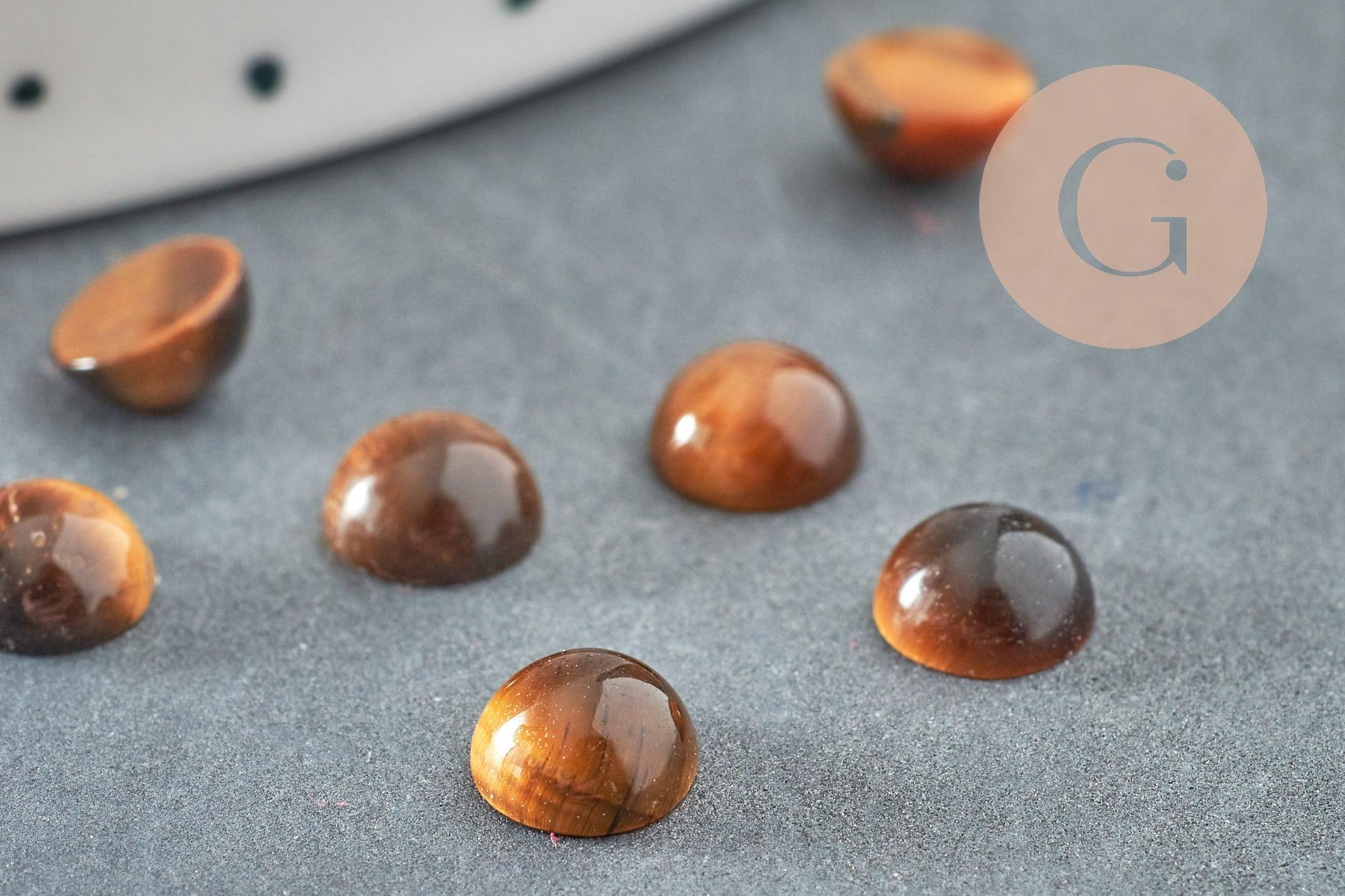 Cabochon rond œil de tigre naturel marron 6mm, x1 (G0012)