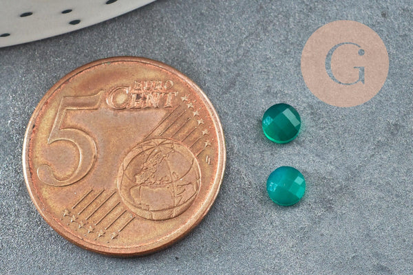 Cabochon rond onyx verte naturelle facetté 4mm, x1 (G2275)