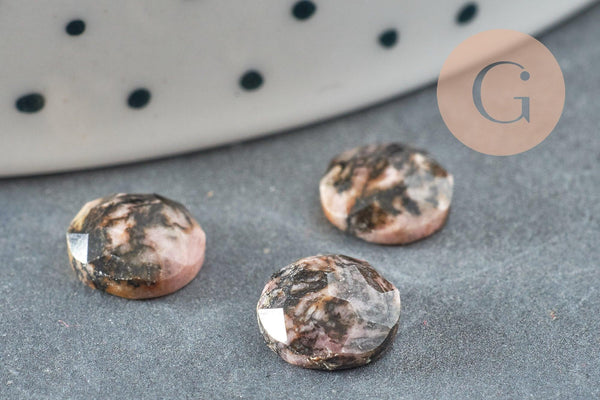 Cabochon rond rhodochrosite naturelle facettes 8mm, x1 (G5924)