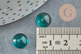 Cabochon rond verre lisse turquoise foncé 10mm, x1 (G8605)