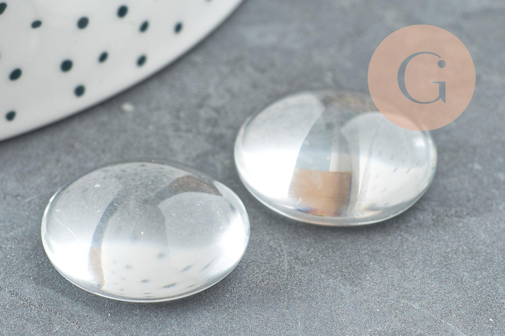 Cabochon rond verre transparent 22mm, x5 (G5372)
