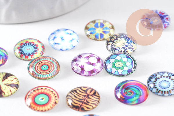 Cabochon verre rond dôme imprimé 12mm, x20 (G3743)