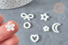 Cabochons acrylique blanc nacré coeur étoile 10-14mm, x10 (G7502)