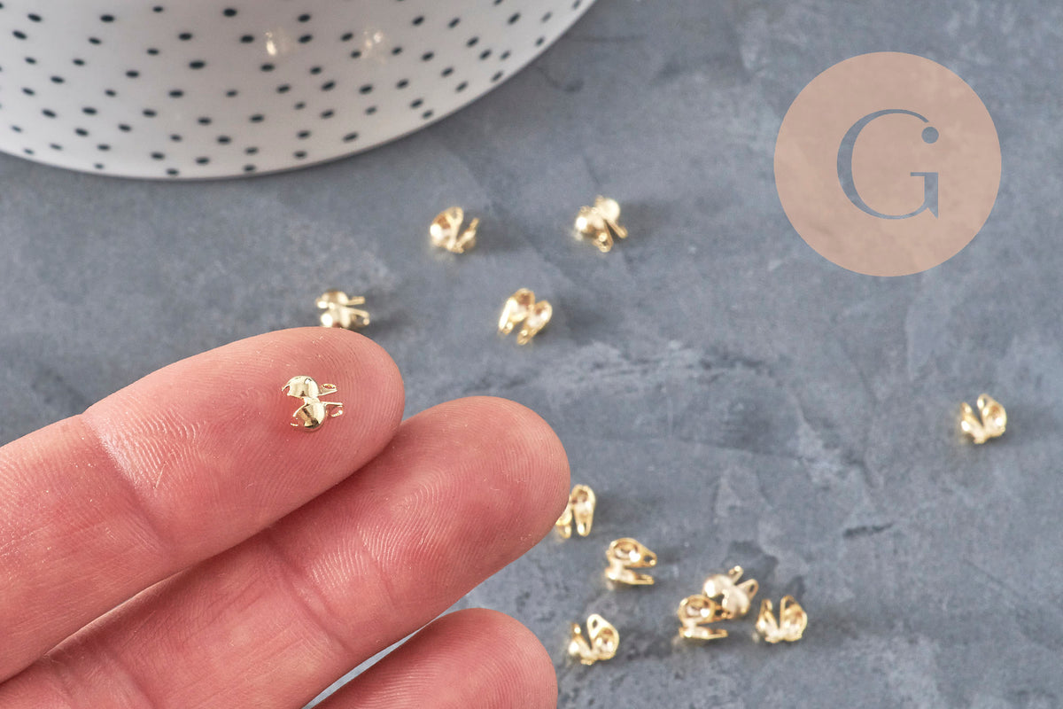 Cache-noeud chaine boule acier 304 doré avec trou 6mm, x10 (G7318)-Cache-noeuds-Gingerlily Perles