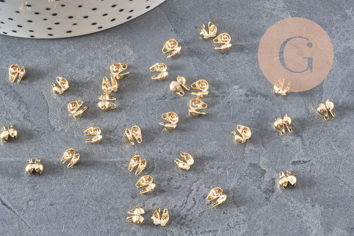 Cache-noeud chaine boule acier 304 doré avec trou 6mm, x10 (G7318)-Cache-noeuds-Gingerlily Perles