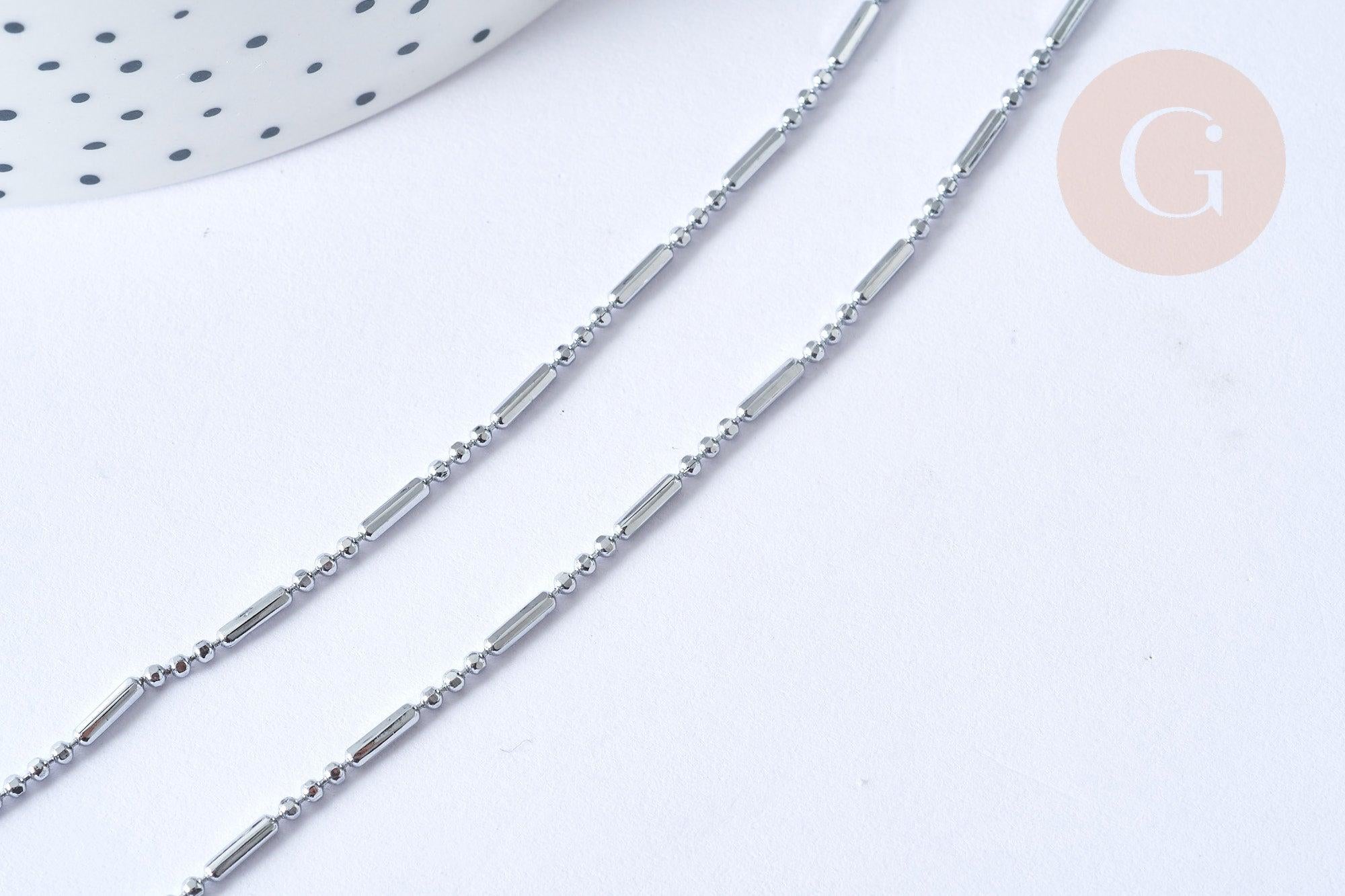 Collier chaine Boule bambou acier 304 inoxydable platine 45,7cm, x1 (G8021)