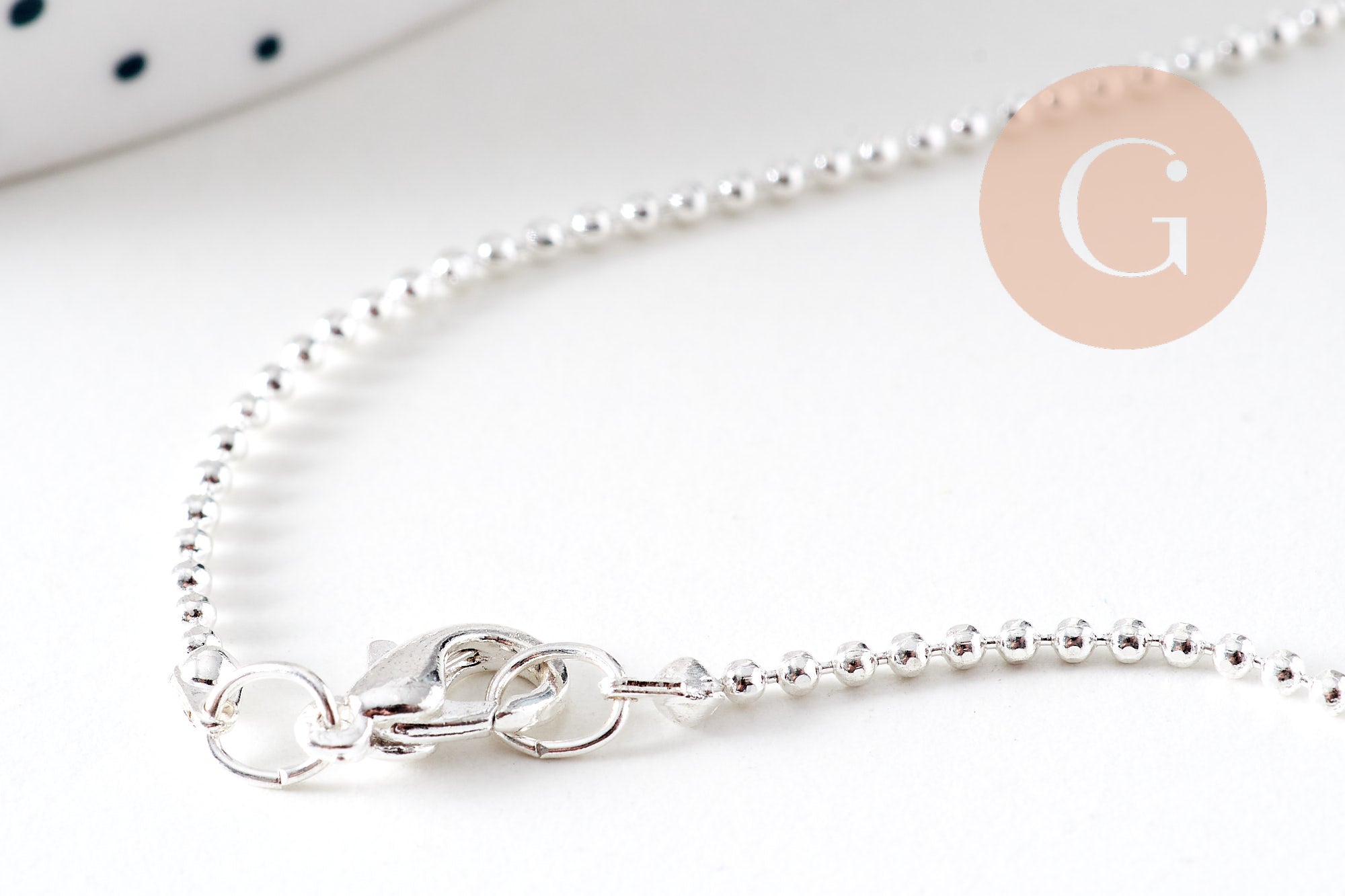 Collier chaine Boule complete fer argenté 1.5mm/40cm, x1 (G1680)
