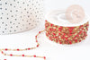 Chaine acier 304 dorée IP 14K fantaisie résine rouge 2mm, x1 mètre (G1566)