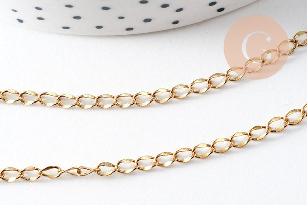 Chaine acier 304 inoxydable doré IP 14K fantaisie maille courbe large 5mm, x1 mètre (G3146)