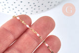 Chaine acier 304 inoxydable doré IP fantaisie émail rose clair 4-10mm, x1 mètre (G6828)