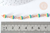 Chaine acier 304 inoxydable doré perles rondes plastique multicolore 6mm, x1 mètre (G7185)