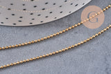 Chaine acier boule 1.4mm dorée 14k, x1 mètre (G1562)
