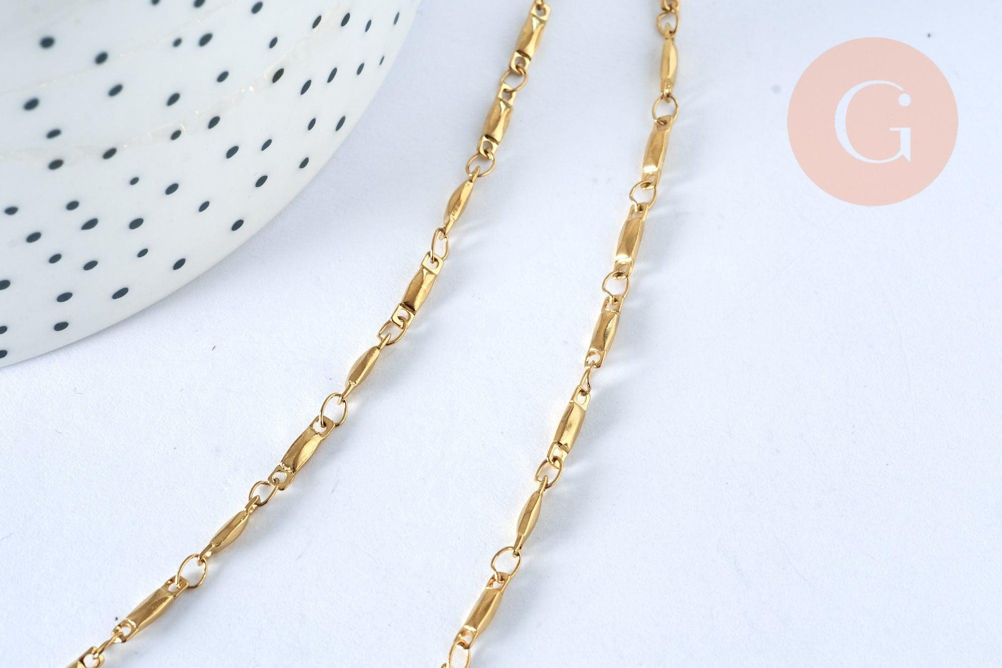 Collier Chaine acier doré maille fantaisie,chaine collier inoxydable,création bijoux,chaine large,45mm,chaine complète, x1 G4632