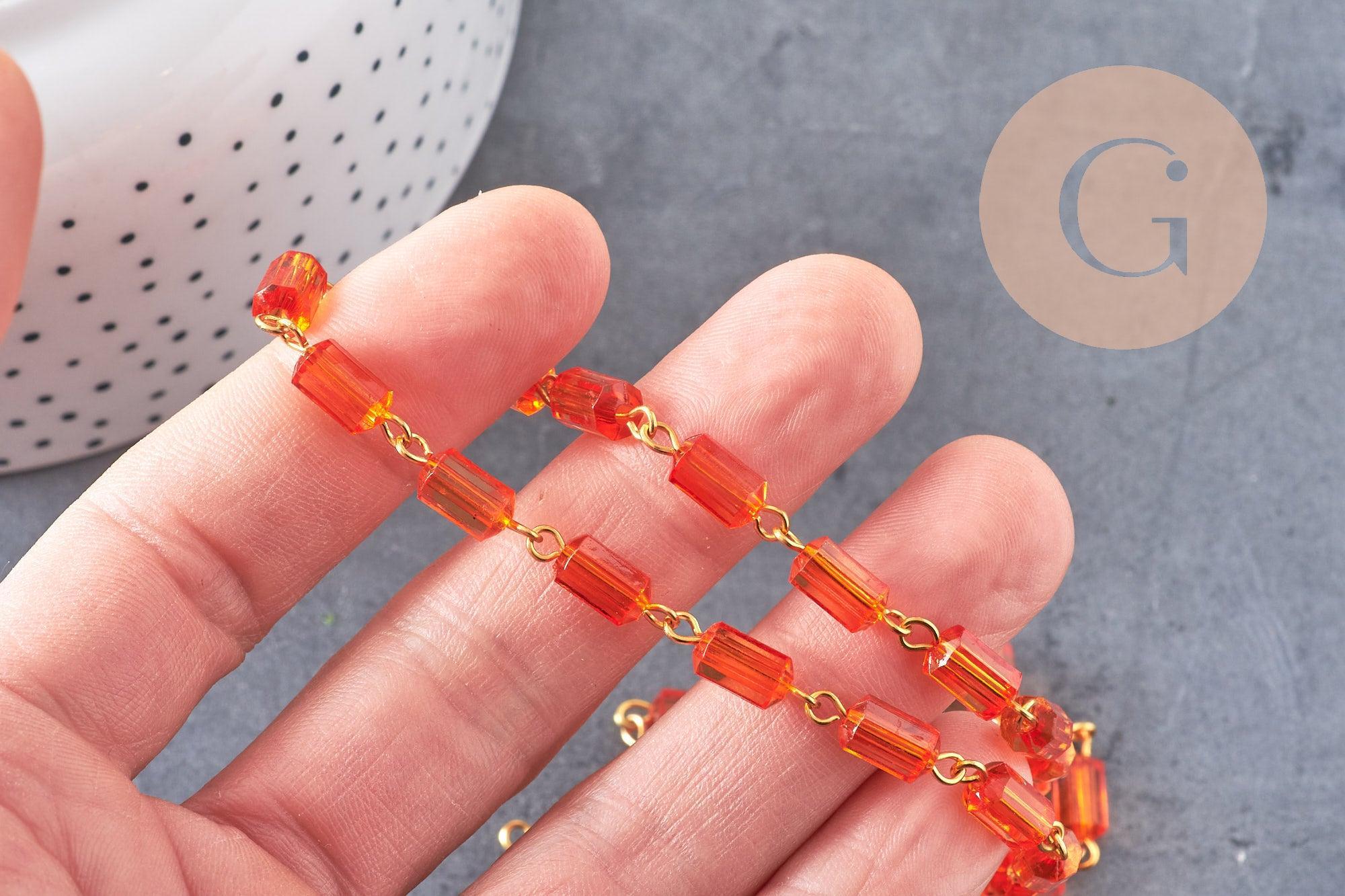 Chaine acrylique transparente tube laiton doré 8,5mm , création bijoux coloré, x1 mètre (G7220)