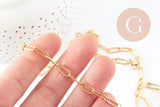 Collier Chaine avec fermoir acier 304 inoxydable doré maille rectangle 55cm,chaine collier inoxydable, chaine large,chaine complète, x1 G9407
