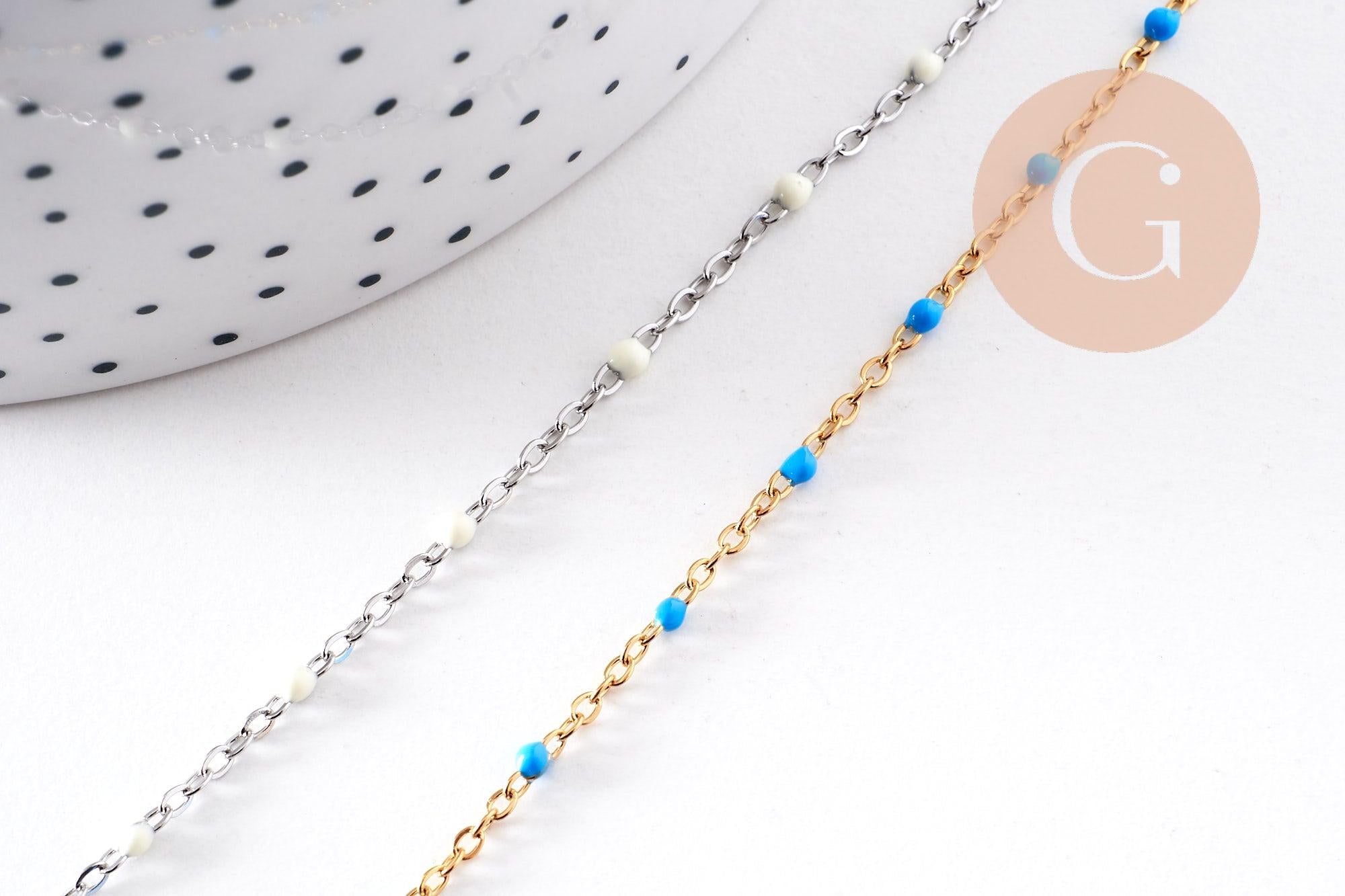 Collier Chaine avec fermoir acier inoxydable platine résine blanche 2mm-40.5cm, x1 (G10529)