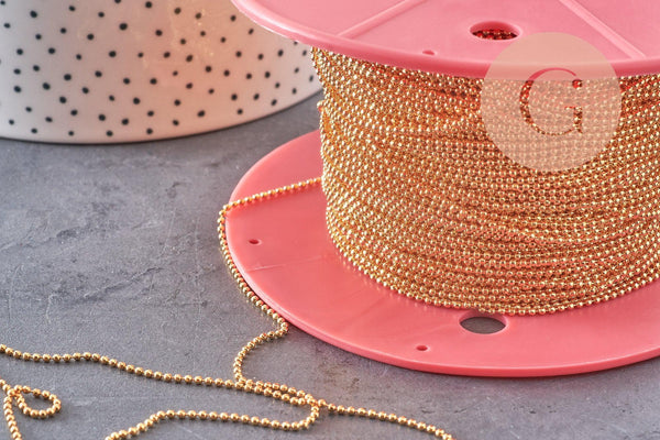 Chaine boule dorée 16k, fourniture créative, chaine bijou,or véritable, création bijoux, grossiste chaine,1.5mm, x 1Mètre (G0931)