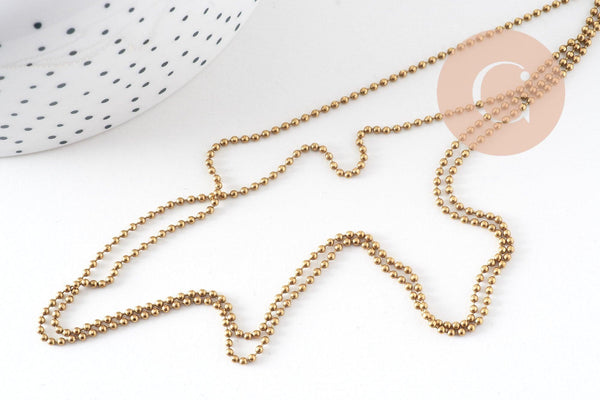 Chaine boule facettée laiton brut, chaine bijou,chaine boule,sans nickel, grossiste,1.5mm, x 5mètres G1638